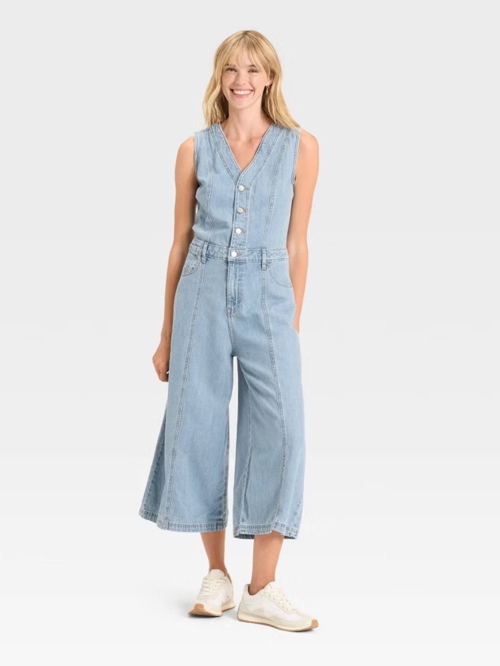 Cropped Sleeveless Denim Jumpsuit - Universal Thread™ Light Wash
